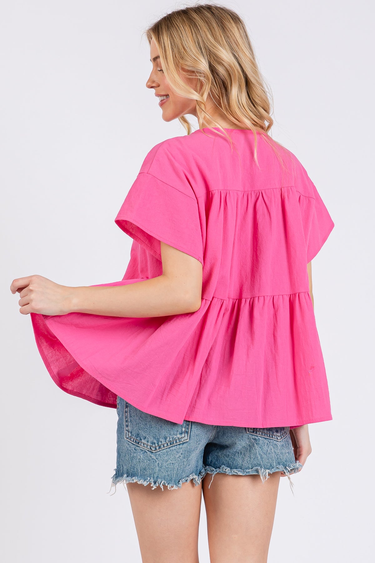 Ribbon Detail Flared Peplum Top