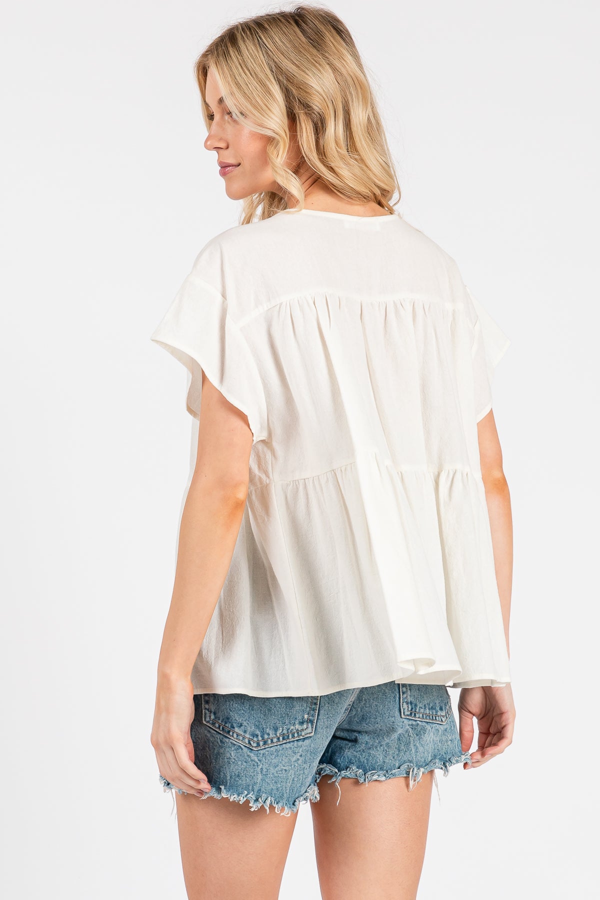 Ribbon Detail Flared Peplum Top